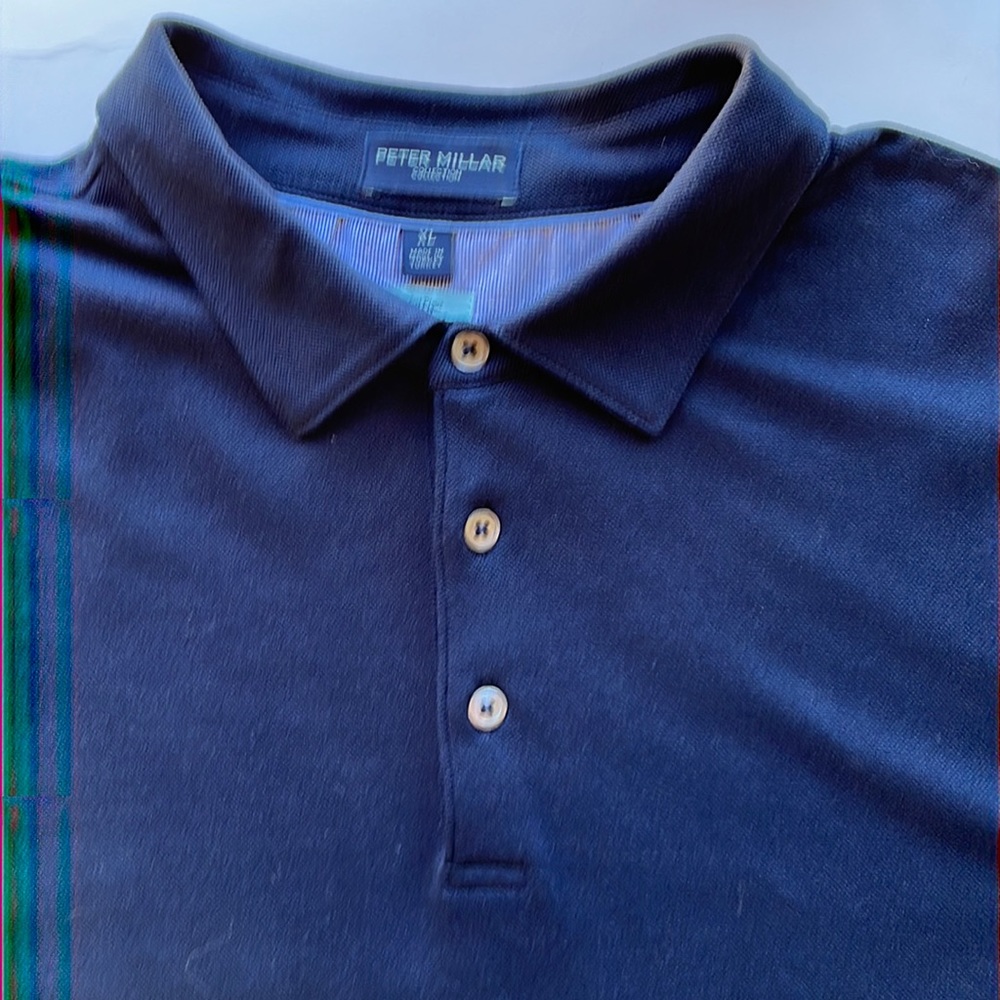 Peter Millar XL Navy Polo Shirt short sleeves, 3 button, Straight Hem 100%Cotton